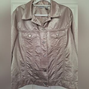 CHICOS silver shimmer jean jacket light coat button top Chico Size 3 (XL)